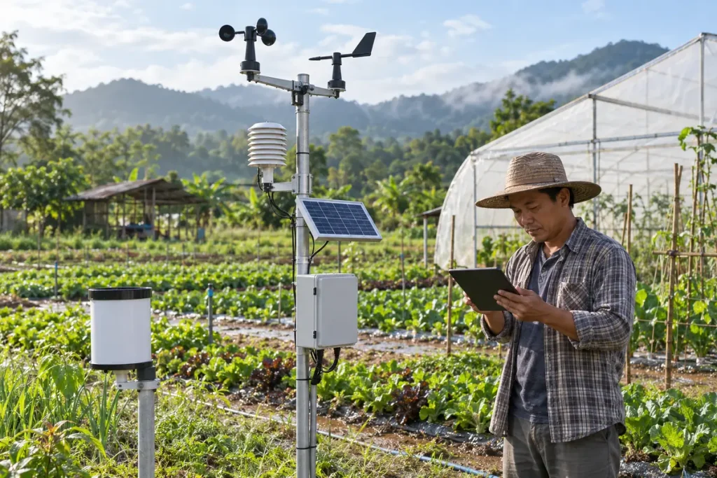 สถานีอากาศ Smart Farm DIY พร้อมเครื่องวัดลม ฝน อุณหภูมิ และแผงโซลาร์เซลล์